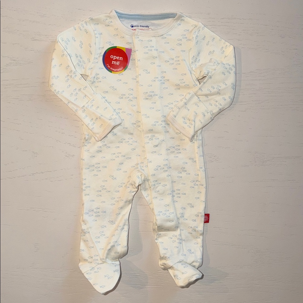 Magnetic Me White Blue Fish Footie 0-3 months